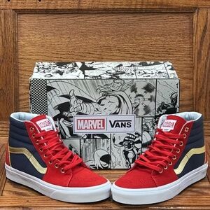 Vans Sk8-Hi Marvel Captain Marvel Red Navy Gold Sneakers VN0A38GEUBI Womens 7.5